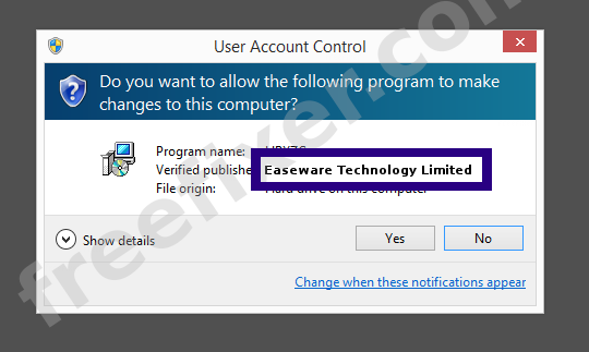 Screenshot where Easeware Technology Limited appears as the verified publisher in the UAC dialog
